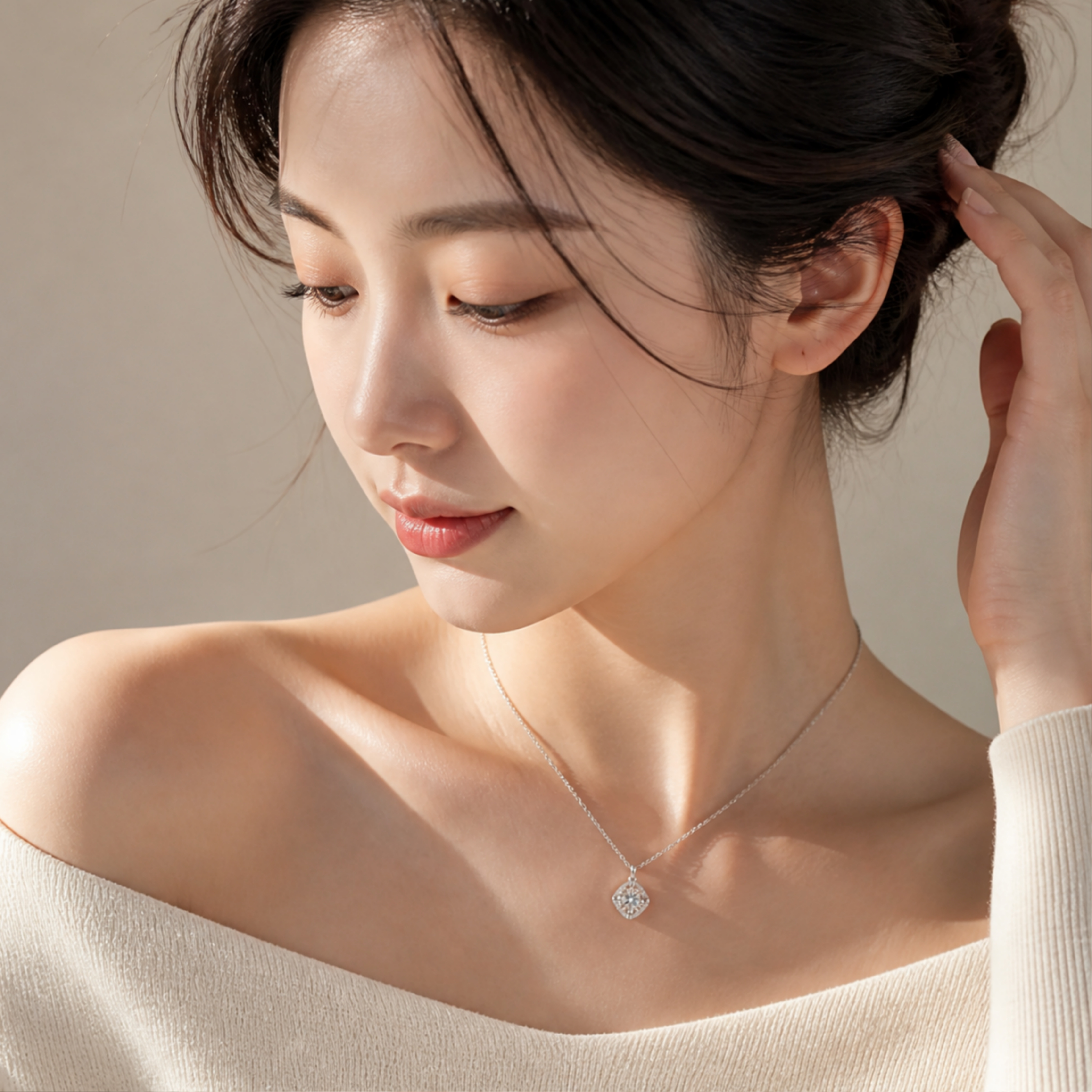 다이아 헤일로 모이사나이트 목걸이